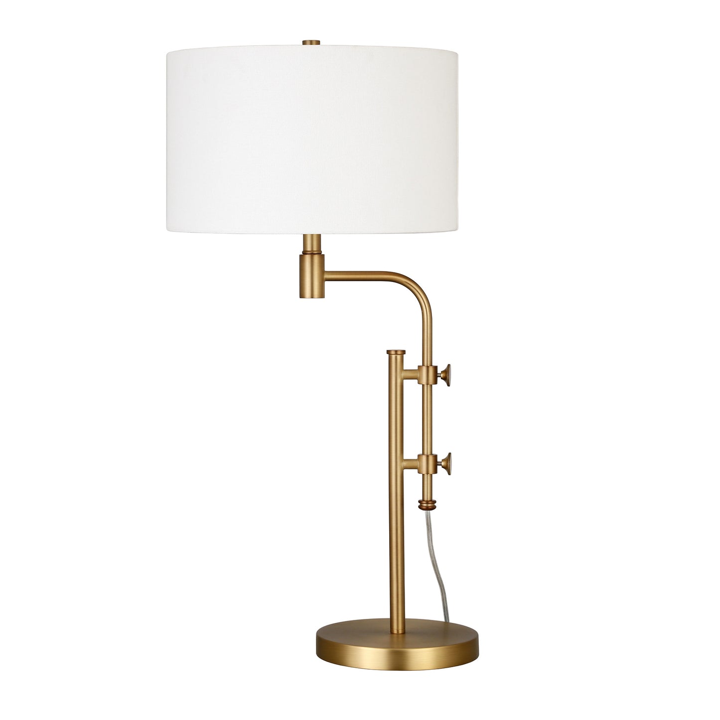 32" Brass Metal Adjustable Table Lamp With White Drum Shade