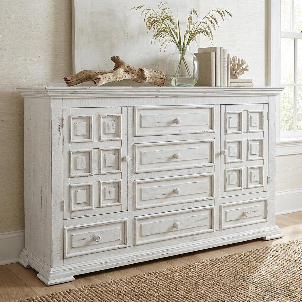 69" White Solid Wood Six Drawer Triple Dresser