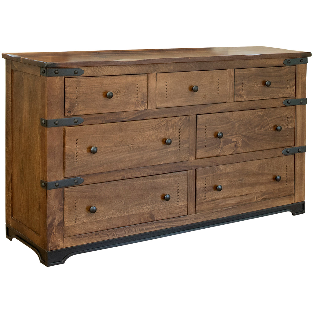 70" Brown and Black Solid Wood Seven Drawer Triple Dresser