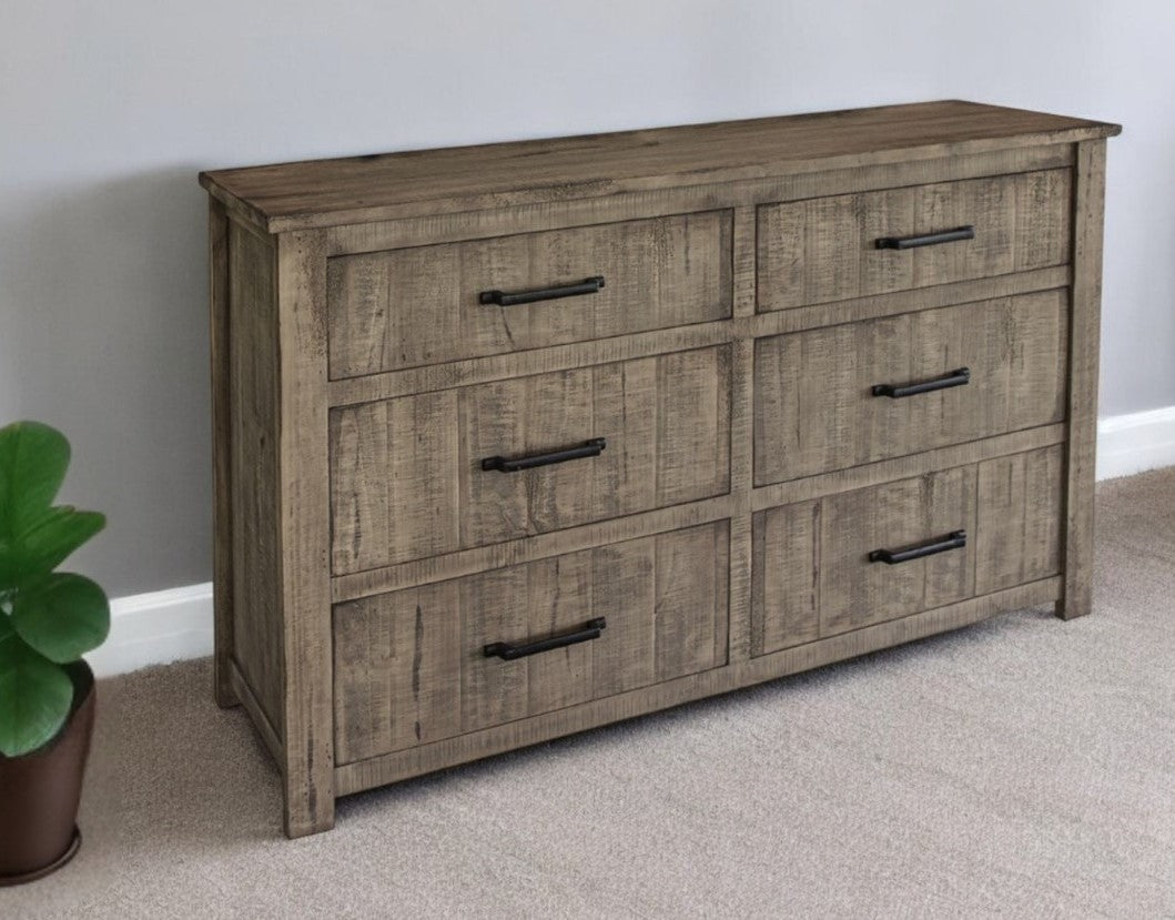 62" Brown Solid Wood Six Drawer Double Dresser