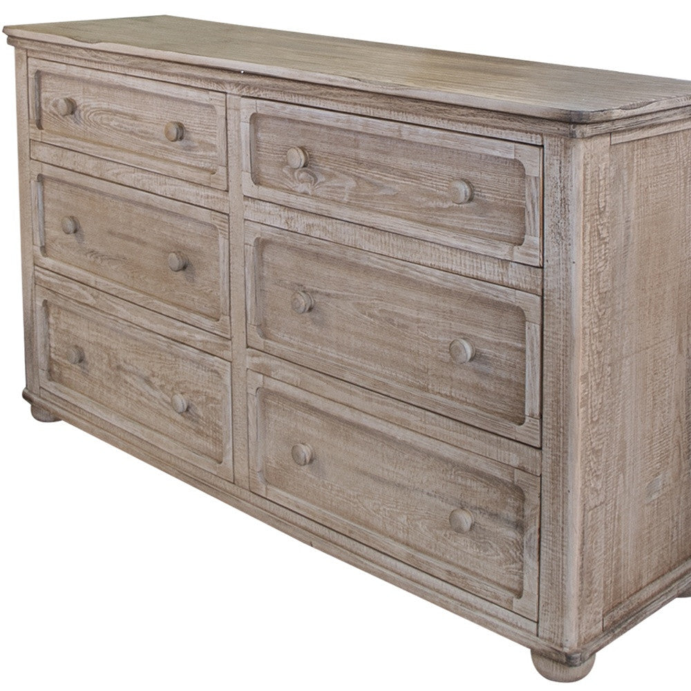 59" Natural Solid Wood Six Drawer Double Dresser