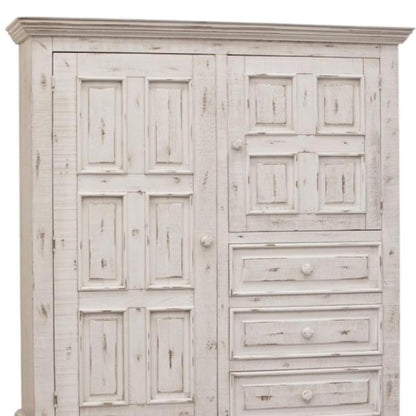 55" White Carved Geometric Solid Wood Three Drawer Gentlemens Chest
