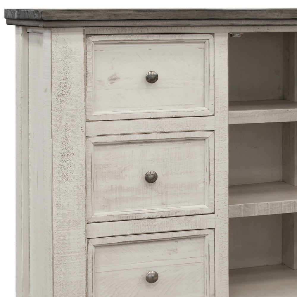 39" Gray and Ivory Solid Wood Three Drawer Chest