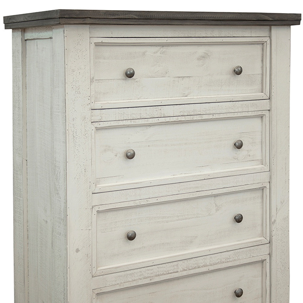 39" Gray and Ivory Solid Wood Four Drawer Chest