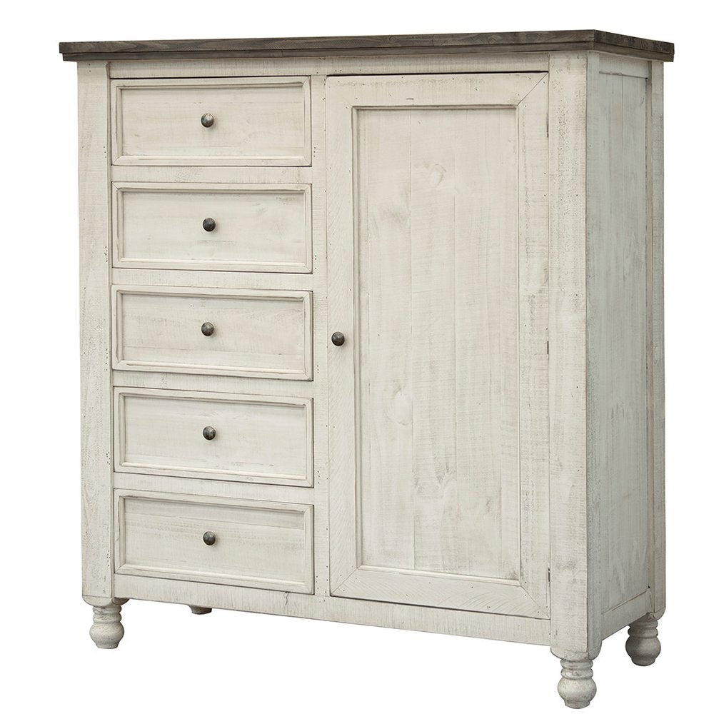 55" Gray And Ivory Solid Wood Five Drawer Gentlemens Chest