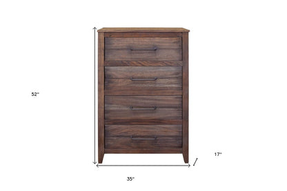 35" Brown Solid Wood Four Drawer Chest