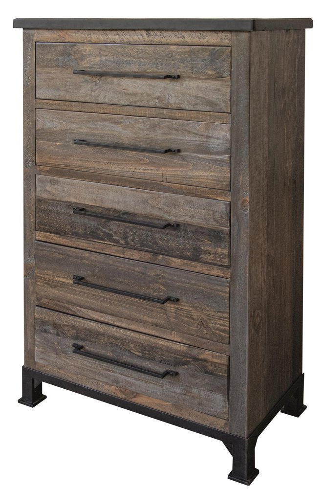 36" Gray Solid Wood Five Drawer Dresser