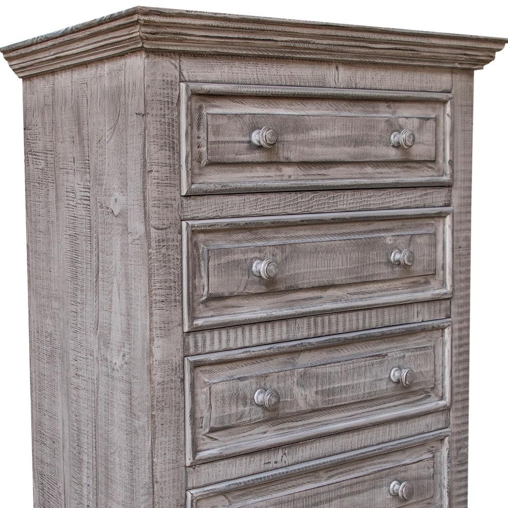 37" Gray Solid Wood Five Drawer Chest