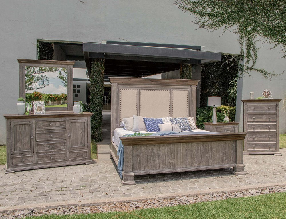37" gray solid wood five-drawer chest