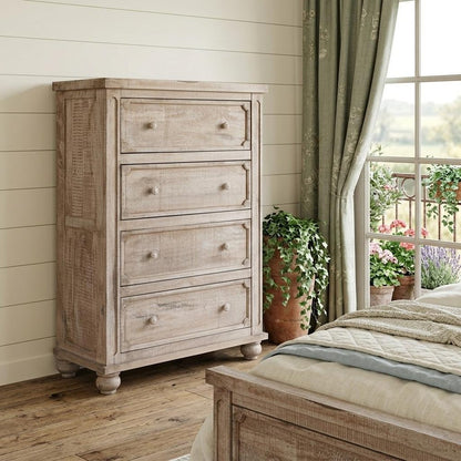 37" Natural Solid Wood Four Drawer Dresser