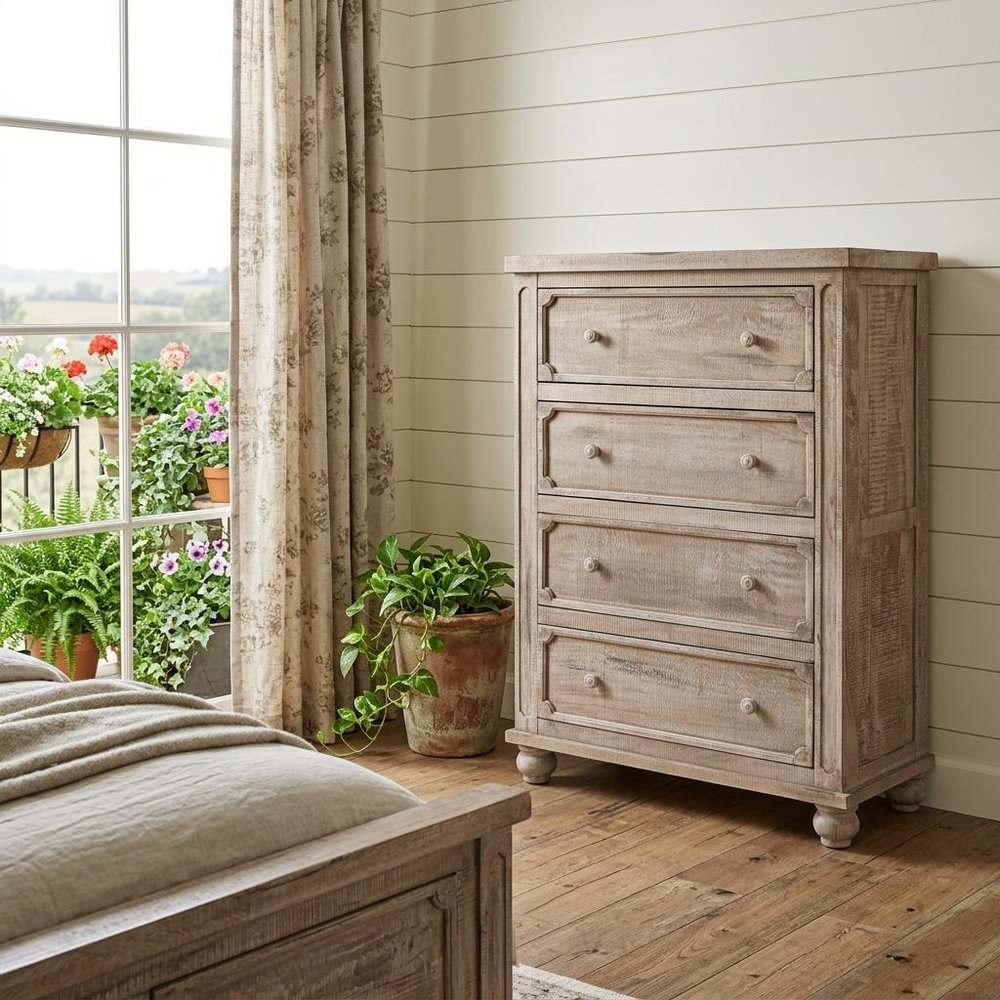 37" Natural Solid Wood Four Drawer Dresser
