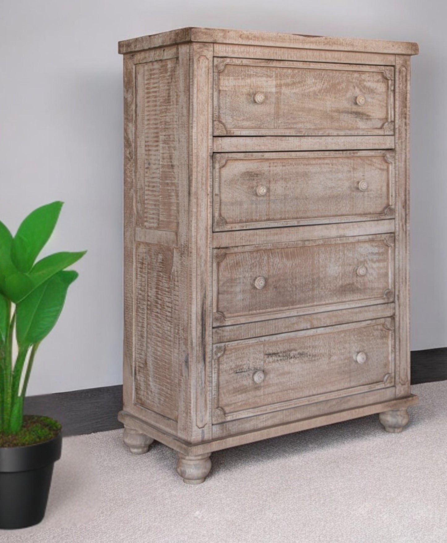 37" Natural Solid Wood Four Drawer Chest