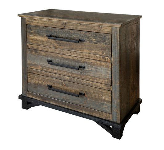 37" Brown And Gray Solid Wood Three Drawer Dresser