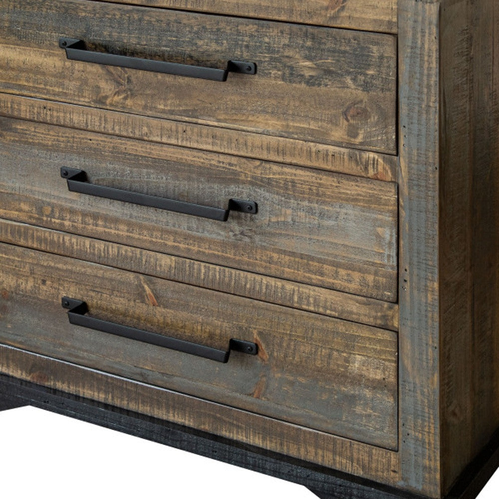 37" Brown and Gray Solid Wood Three Drawer Chest