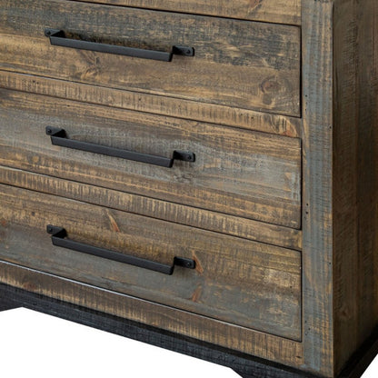 37" Brown And Gray Solid Wood Three Drawer Dresser