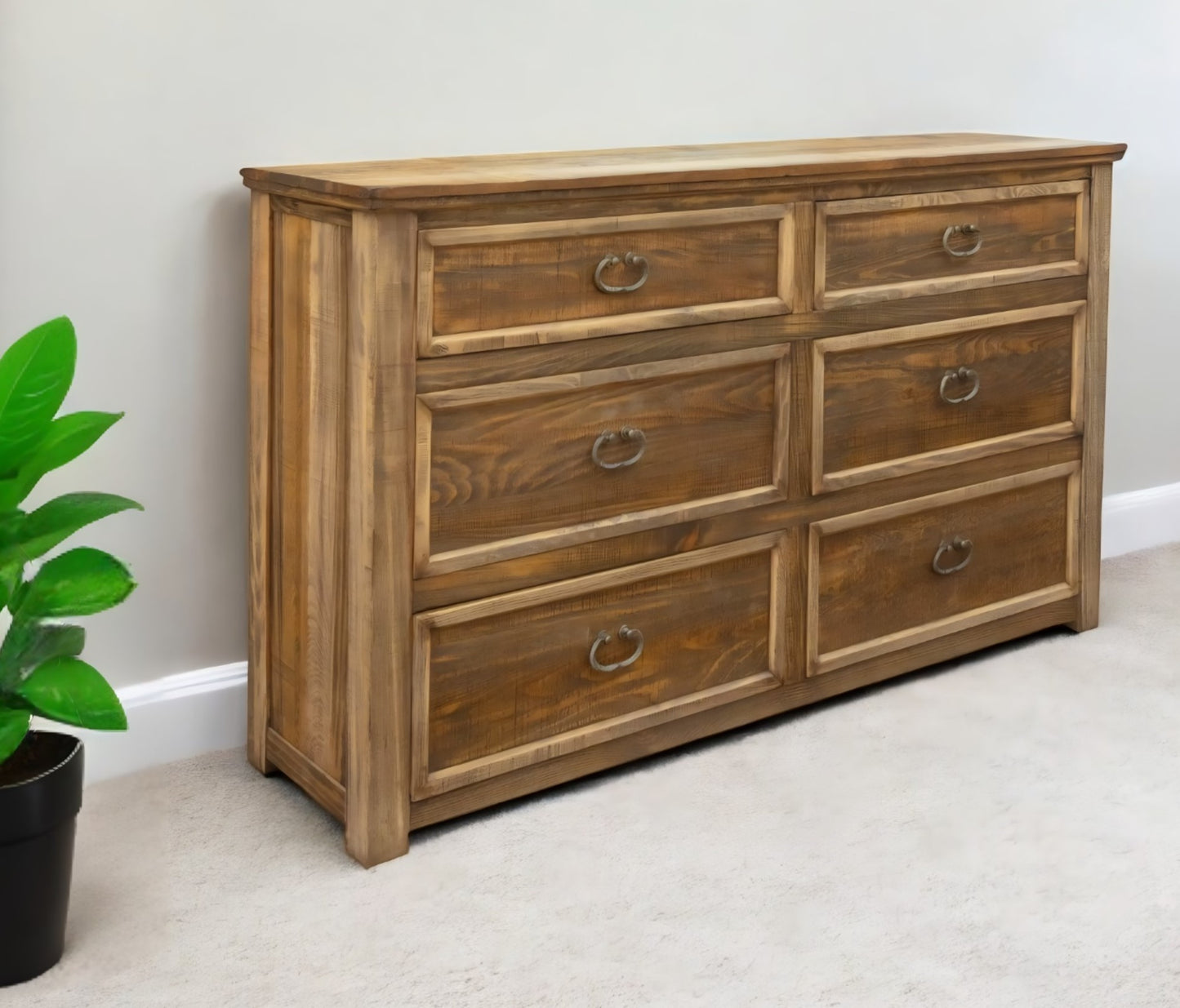 67" Natural Solid Wood Six Drawer Double Dresser