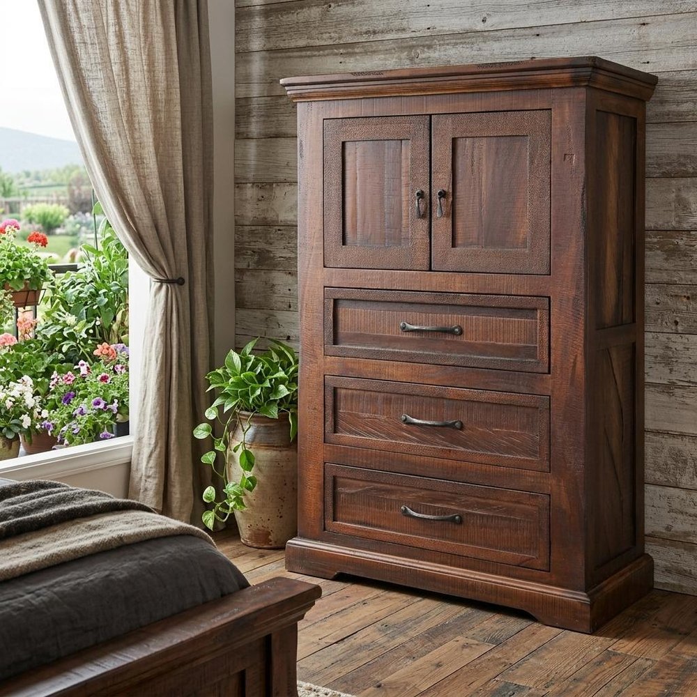 37" Brown Solid Wood Three Drawer Dresser