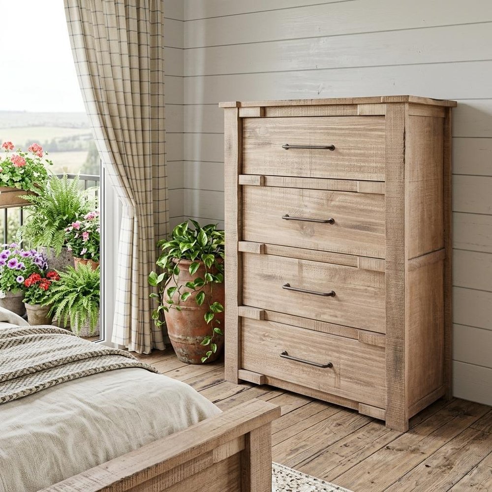 36" Natural Solid Wood Four Drawer Dresser