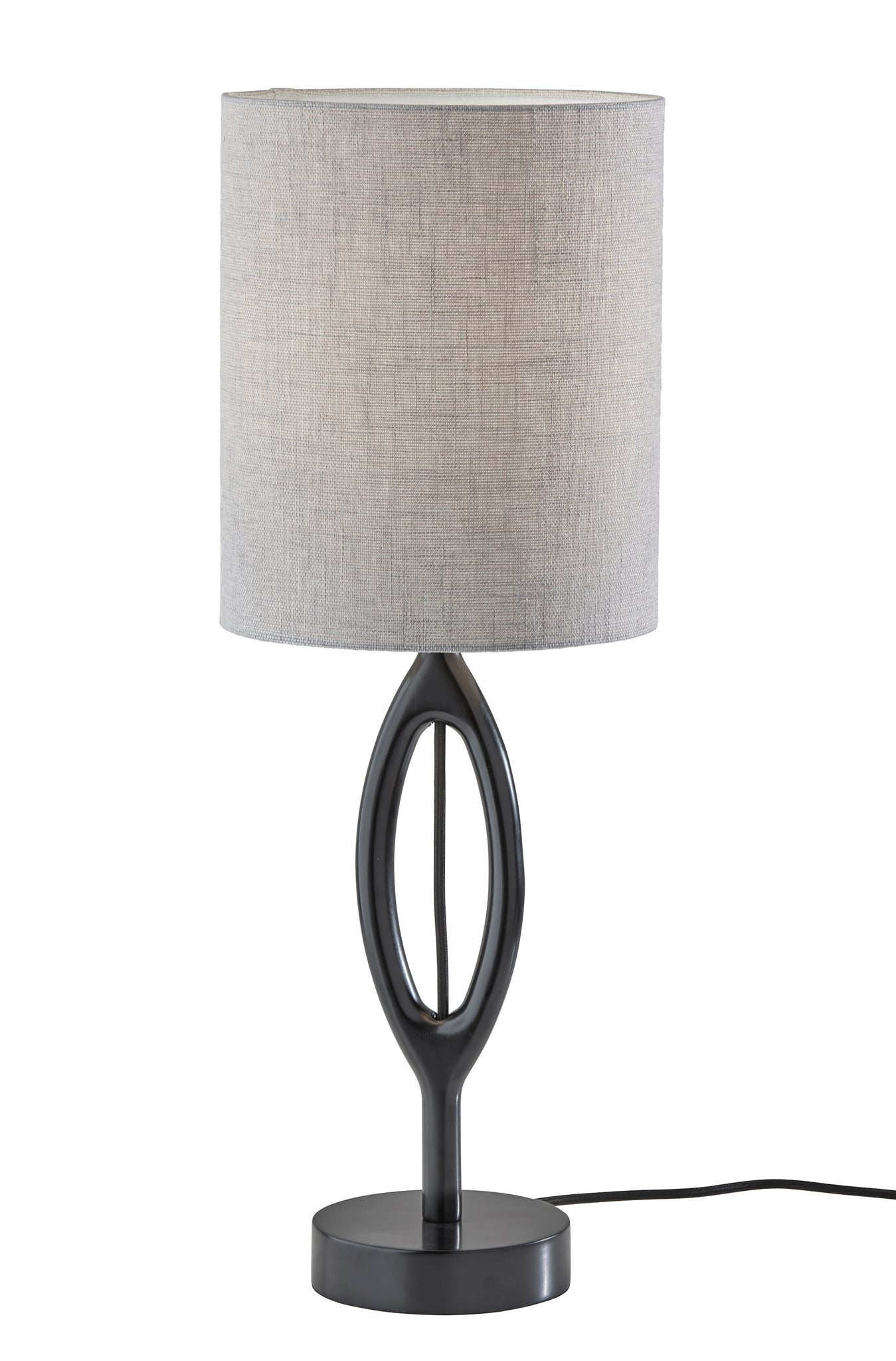 28" Black Solid Wood Round Table Lamp With Gray Drum Shade