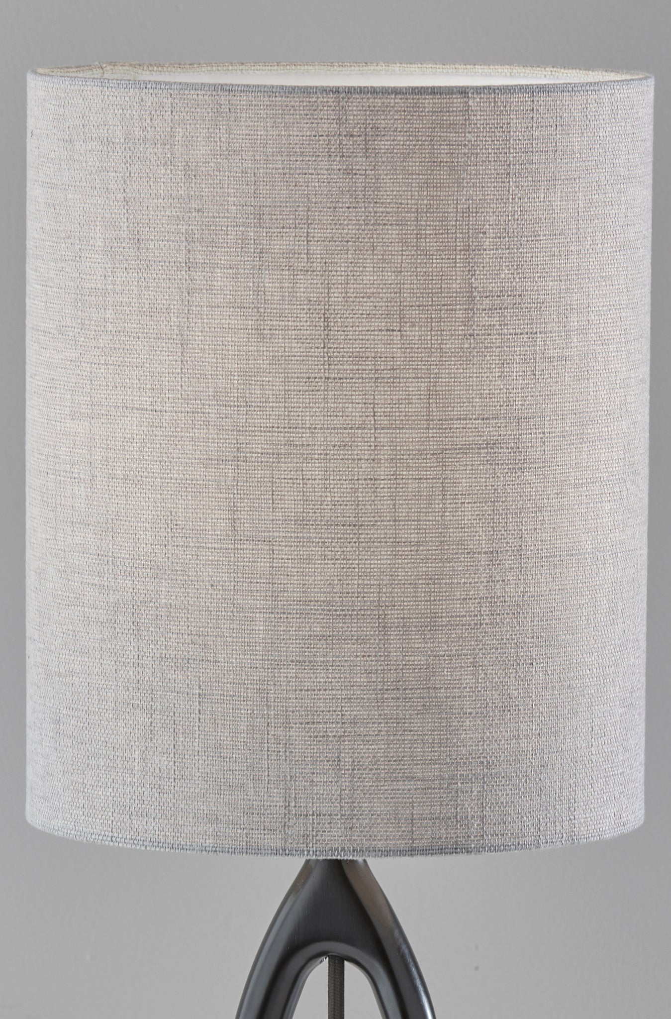 28" Black Solid Wood Round Table Lamp With Gray Drum Shade