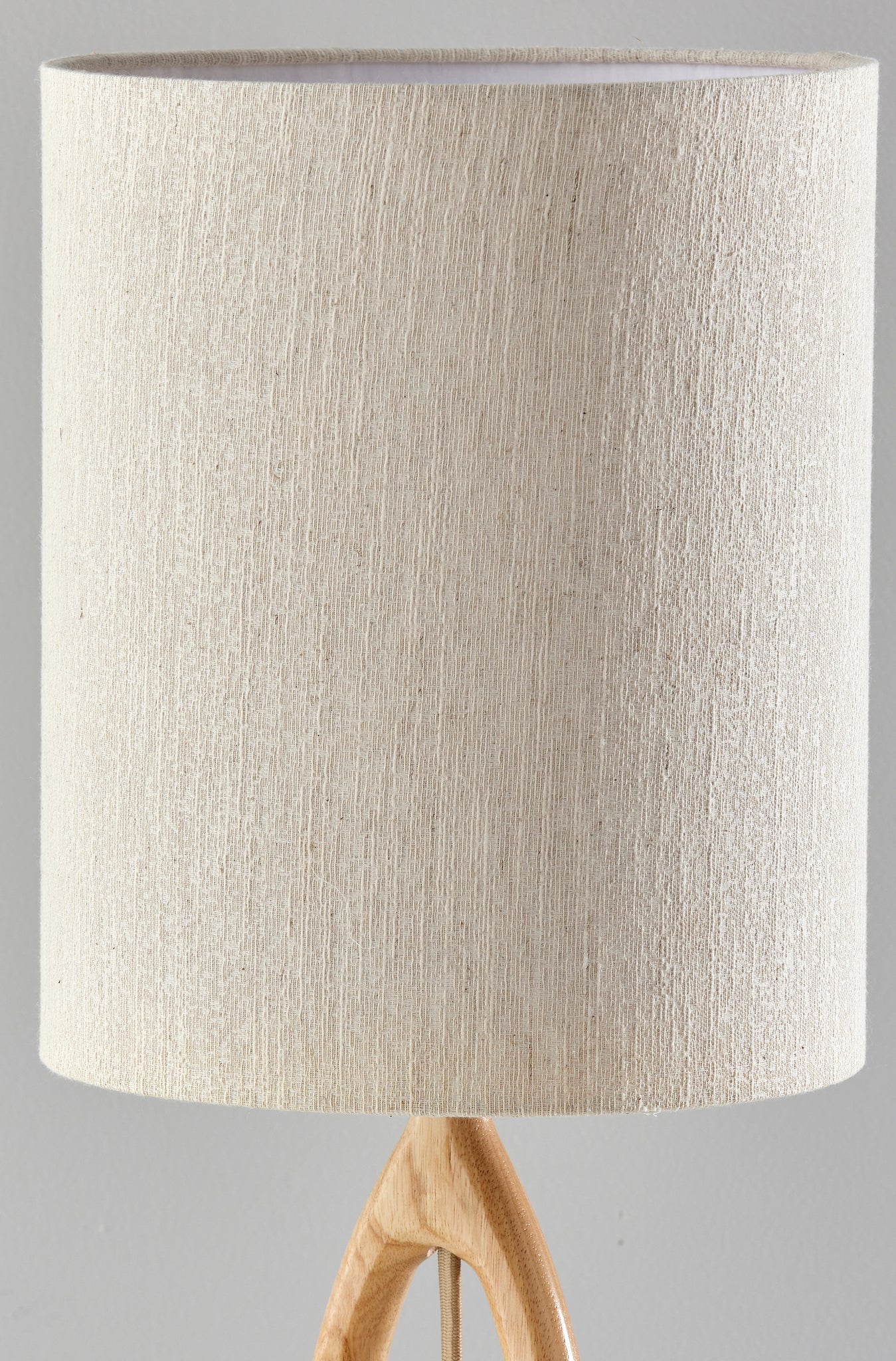28" Natural Solid Wood Round Table Lamp With Beige Drum Shade