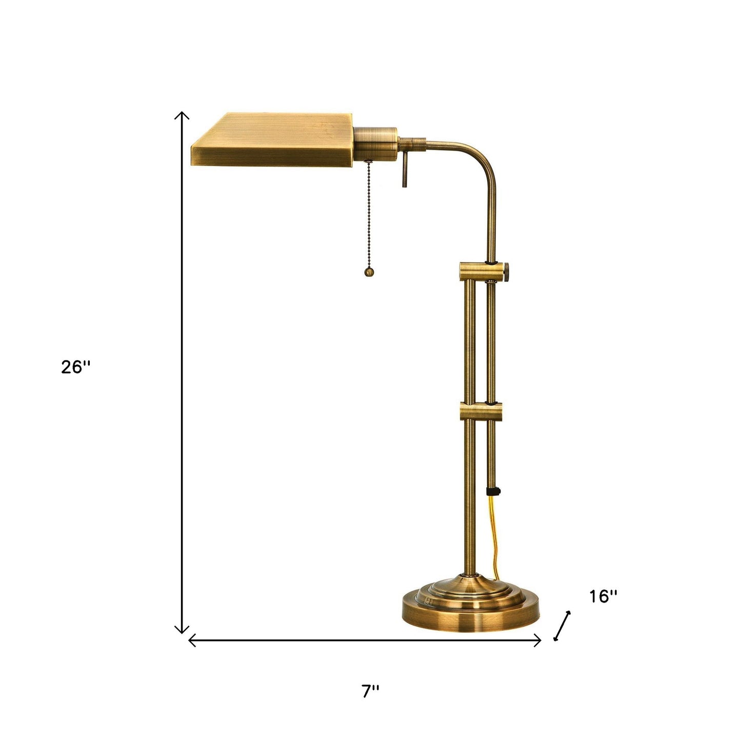 26" Bronze Metal Adjustable Table Lamp With Antiqued Brass Rectangular Shade