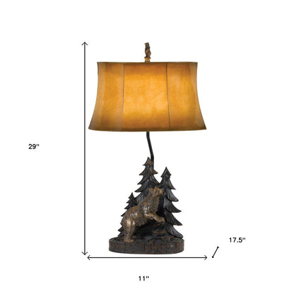 29" Antiqued Bronze Novelty Table Lamp With Brown Bell Shade