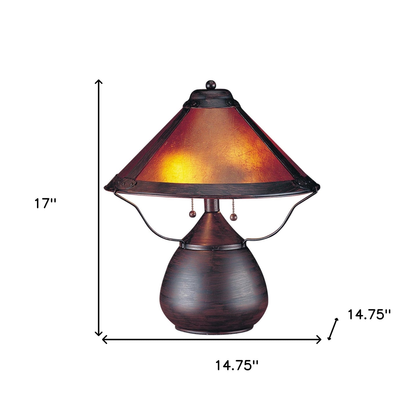 17" Rust Metal Two Light Table Lamp With Amber Empire Shade