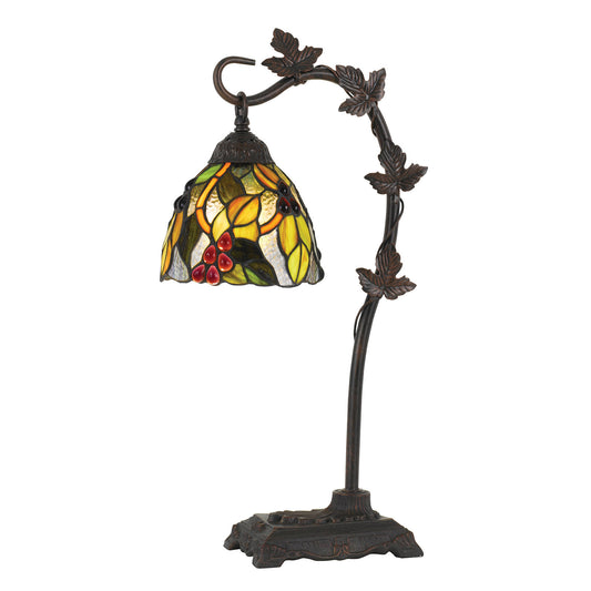 24" Bronze Metal Tiffany Style Table Lamp With Hanging Stained Glass Shade