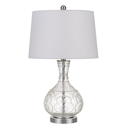 27" Clear Metal Round Table Lamp With White Shade