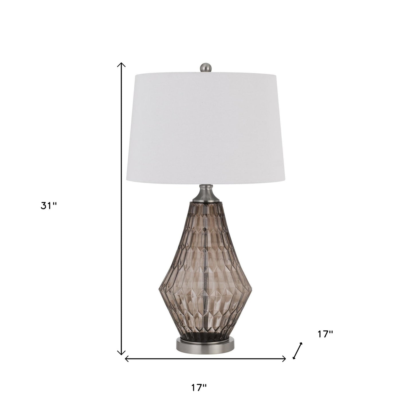 31" Gray Metal Geometric Table Lamp With Off White Empire Shade