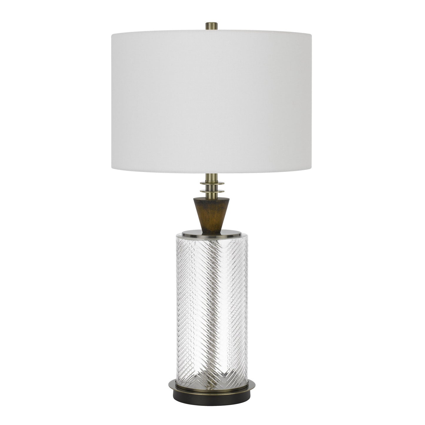 30" Clear Metal Table Lamp With White Empire Shade