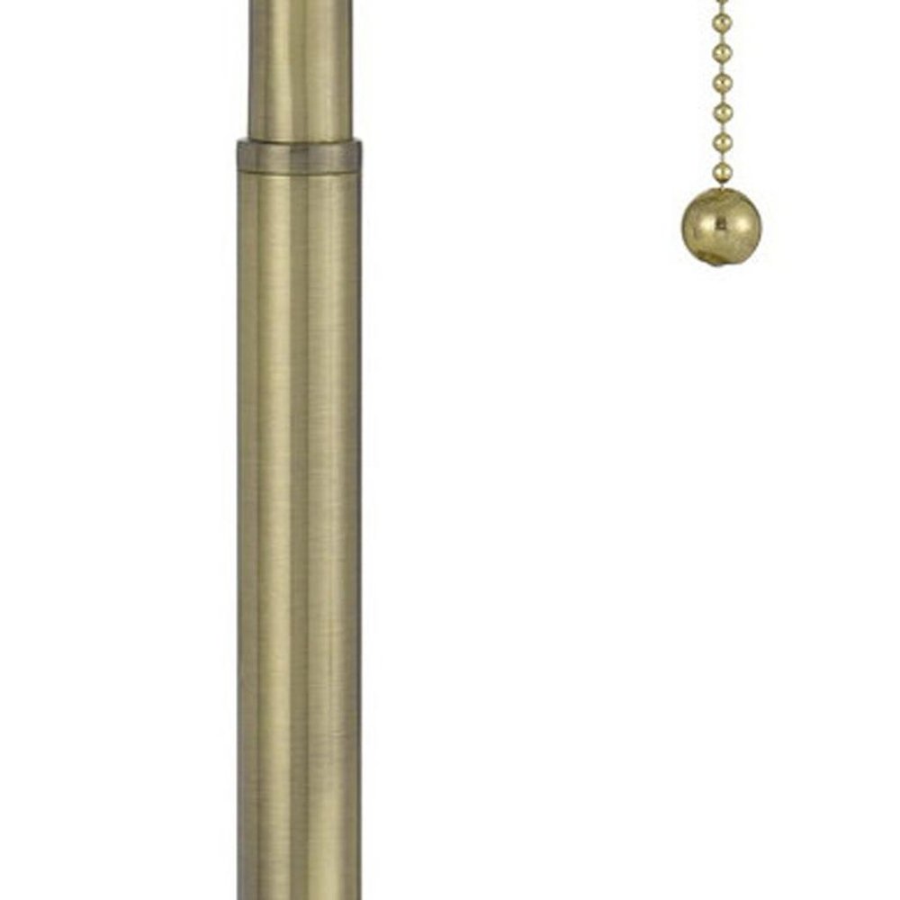 20" Antiqued Brass Metal Two Light Table Lamp With White Drum Shade
