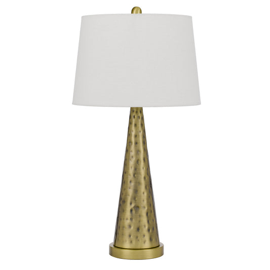 27" Antiqued Brass Metal Table Lamp With White Empire Shade