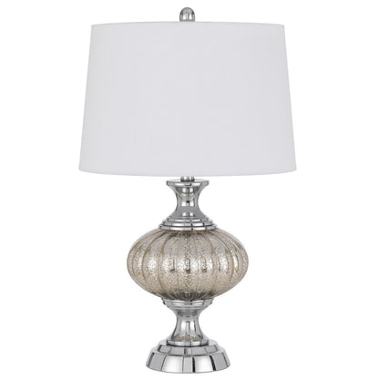 27" Silver Metallic Metal Table Lamp With White Empire Shade