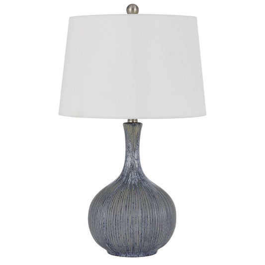 25" Stone Ceramic Round Table Lamp With White Empire Shade