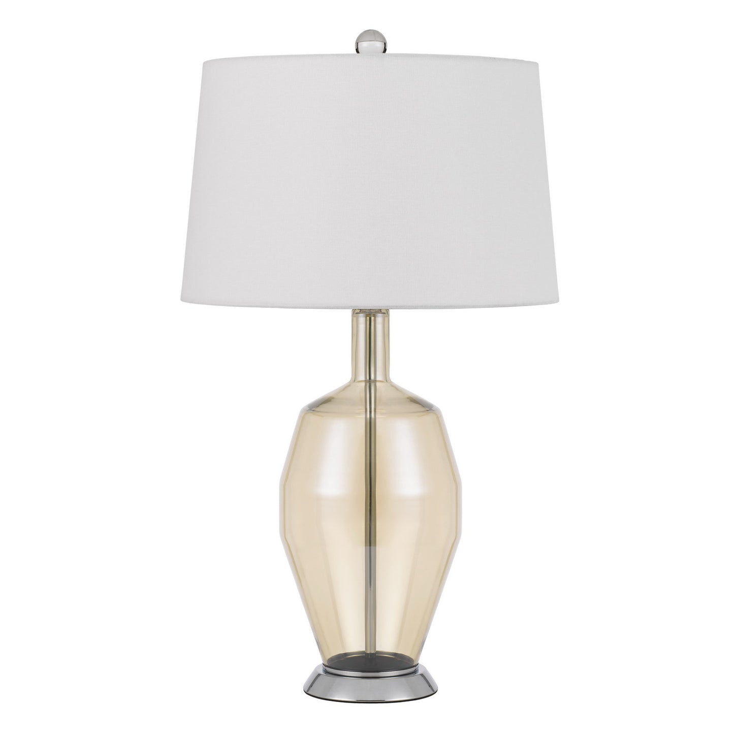 29" Nickel Metal Round Table Lamp With White Drum Shade