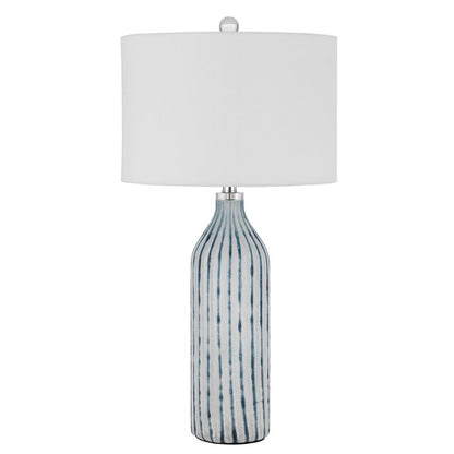 30" Gray And Aqua Glass Table Lamp With White Drum Shade
