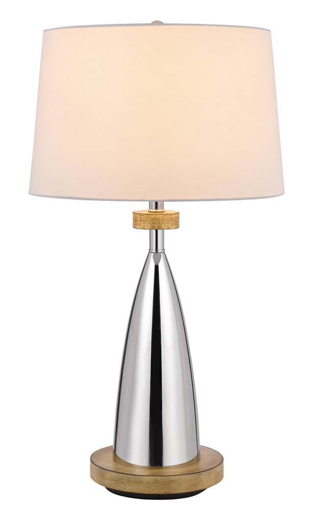 31 inches tall brown metal geometric USB table lamp with a white empire shade