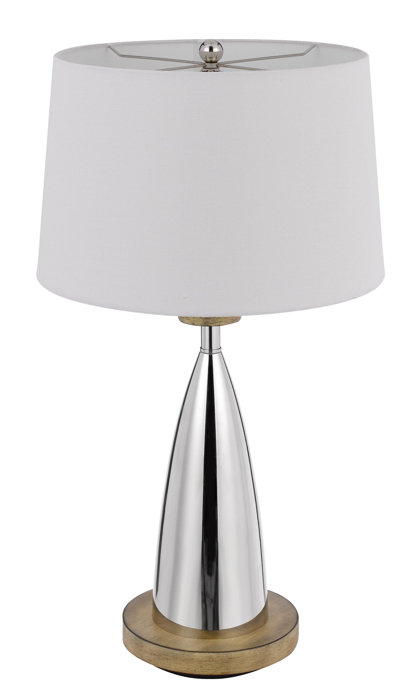 31" Brown Metal Geometric USB Table Lamp With White Empire Shade