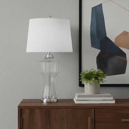 26" Clear Glass Table Lamp With White Empire Shade