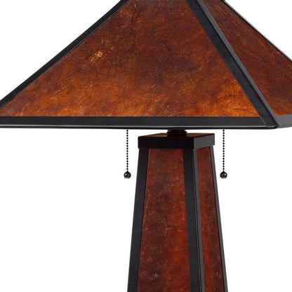 24" Burnt Orange Metal Two Light Table Lamp With Amber Square Shade