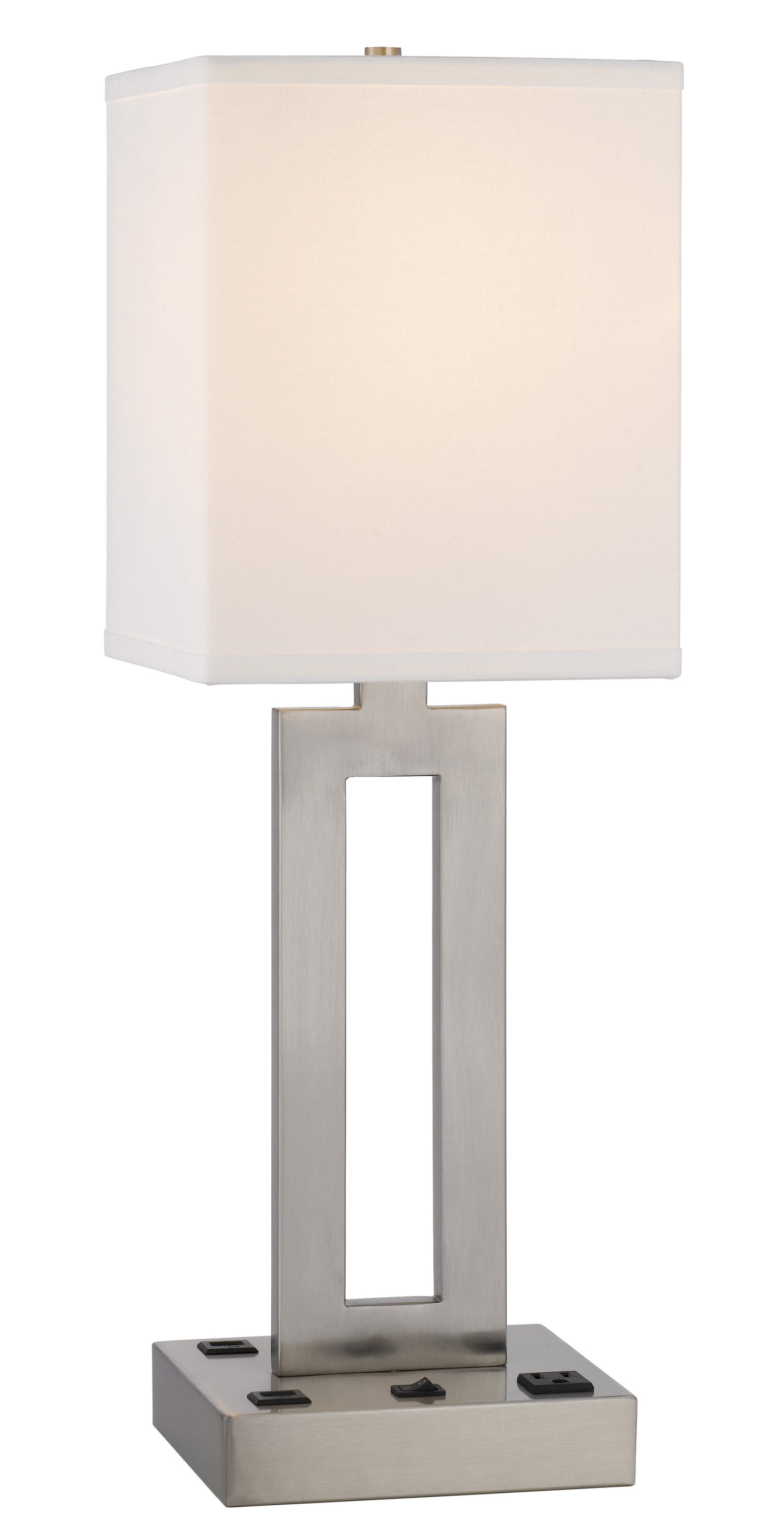 24" Nickel Metal Desk Usb Table Lamp With White Drum Shade