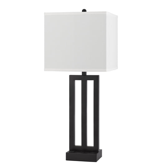 30" Black Metal USB Table Lamp With White Shade