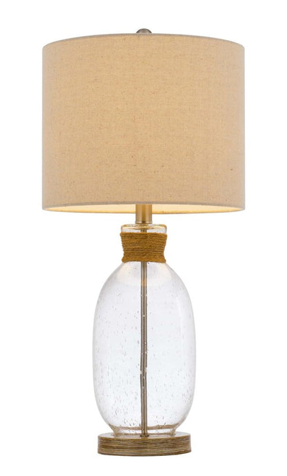 26" Brown Seeded Glass Table Lamp With Drum Shade
