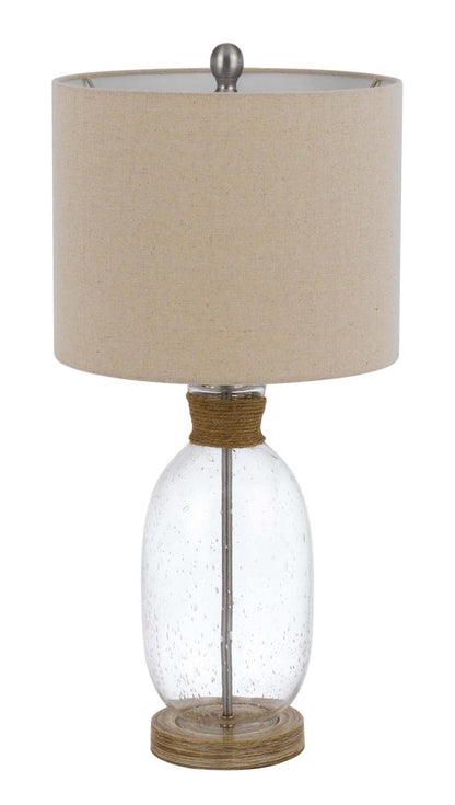 26" Brown Seeded Glass Table Lamp With Drum Shade