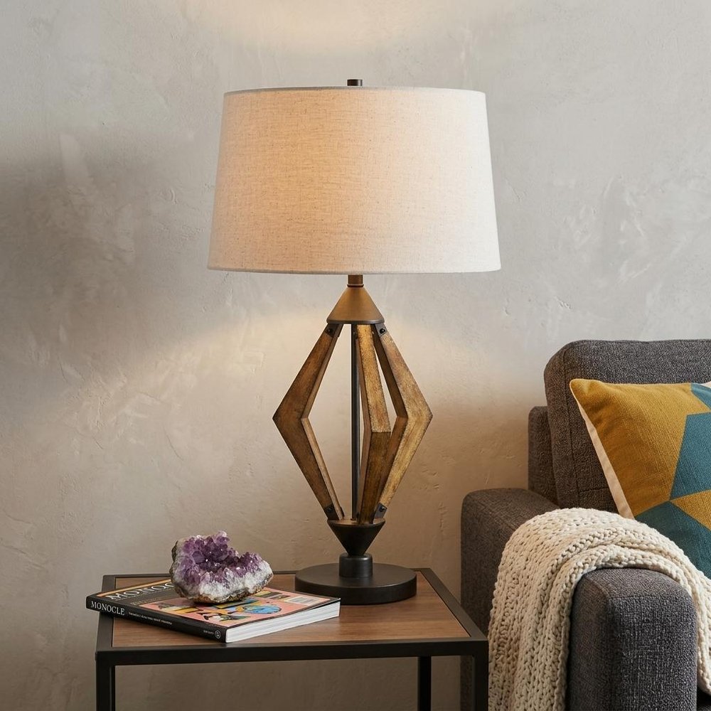 30" Black Metal Lantern Table Lamp With Gray Empire Shade