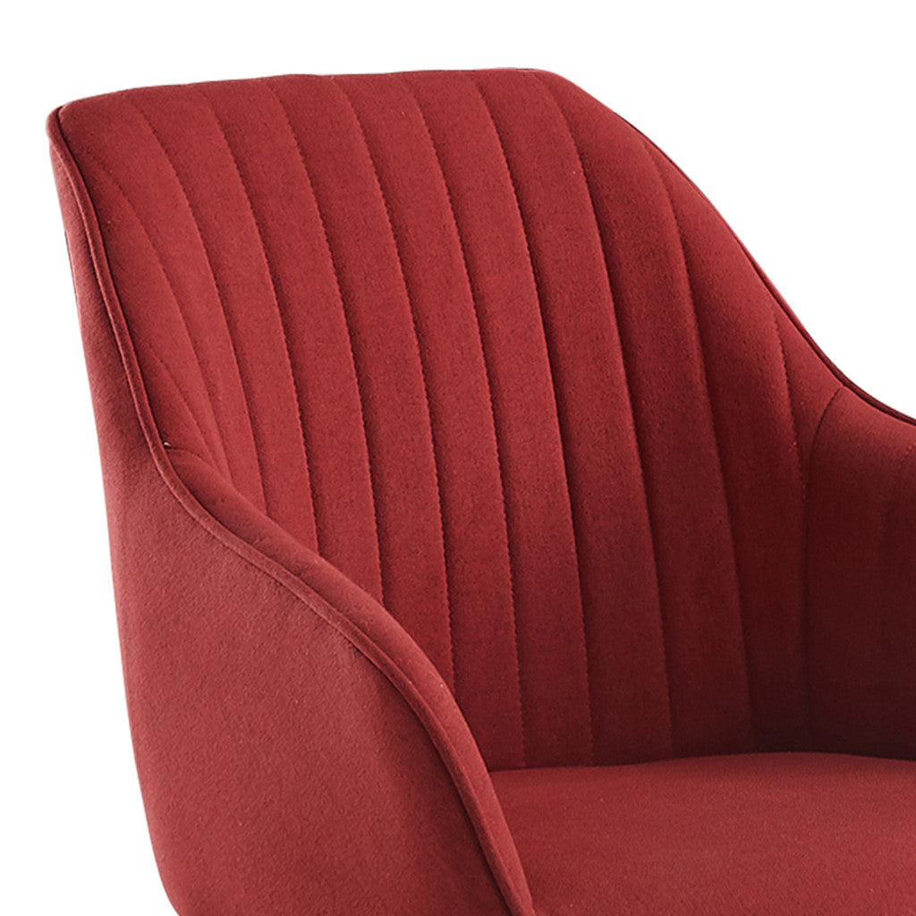 23" Red And Natural Tufted Fabric Swivel Arm Chair