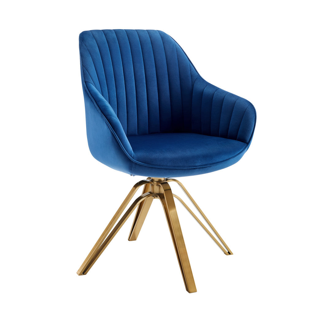 23" Blue Velvet And Gold Swivel Arm Chair