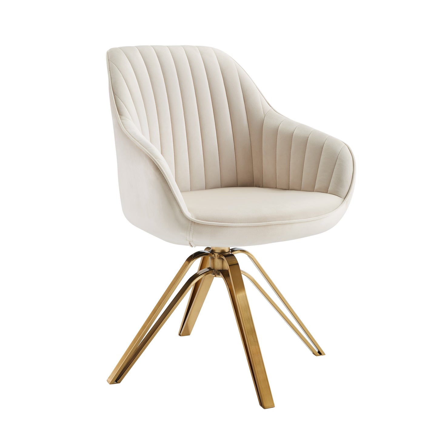 23" Off White Velvet And Gold Swivel Arm Chair